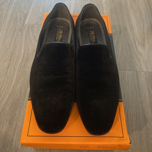 La Milano Leonard Loafers Shoes Mens Size 10 Black Velvet Slip On Dress Quilted La Milano M Black Dress Shoes for Men for sale | eBay main image 2